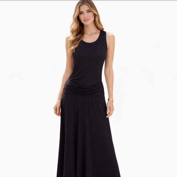 Anthropologie Dresses & Skirts - Anthropologie Tank Drop Waist Black Boho Dress  XL